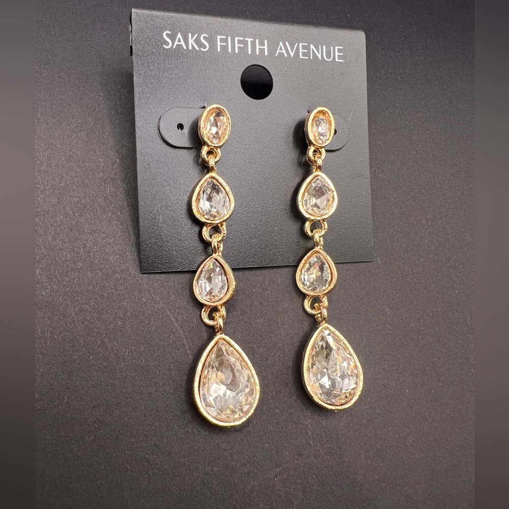 Saks Fifth Avenue Gold and Silver Crystal Earrings - Picture 4 of 9